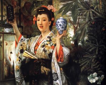 James Tissot : Young Lady Holding Japanese Objects